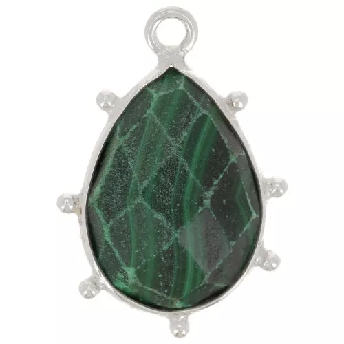 Colgante gota facetada y bolitas 19x13 mm - Plata 925 - Malaquita x1