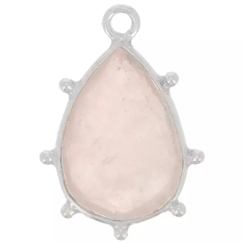 Colgante gota facetada y bolitas 19x13 mm - Plata 925 - Cuarzo Rosa x1