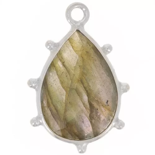 Colgante gota facetada y bolitas 19x13 mm - Plata 925 - Labradorita x1
