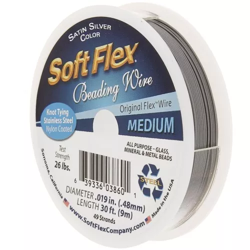Cable de acero de 49 hebras de 0,48 mm - Soft Flex Medium - Plata satinada x9m