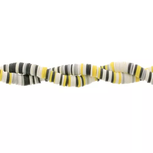 Cuentas arandalas Heishi 8x1 mm - Mix Blanco - Amarillo - Negro x39cm