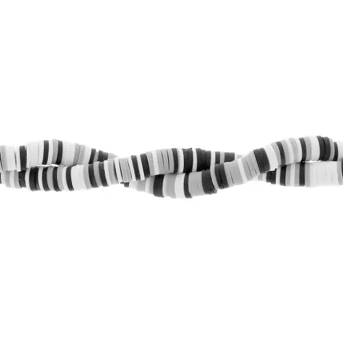 Cuentas arandalas Heishi 6x1 mm - Mix Negro - Blanco - Gris x39cm