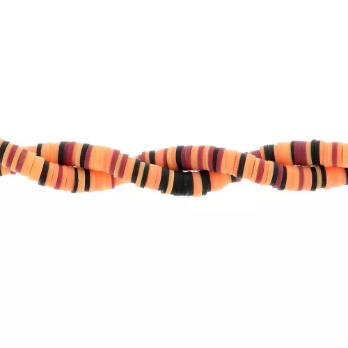 Cuentas arandalas Heishi 6x1 mm - Mix Multi-naranja - Negro x39cm