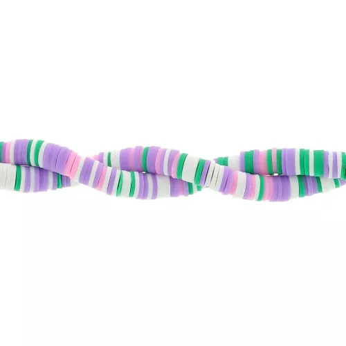 Cuentas arandalas Heishi 6x1 mm - Mix Verde - Violeta - Blanco x39cm