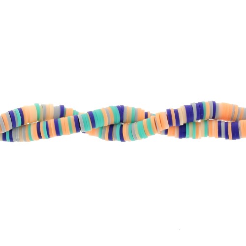 Cuentas arandalas Heishi 6x1 mm - Mix Azul Oscuro - Salmón x39cm