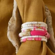 Cuentas arandalas Heishi 6x1 mm - Mix Rojo - Rosa - Amarillo x39cm