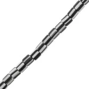 Cuentas de tubo de arcilla polimérica estilo Heishi 6x6 mm - Blanco - Negro a rayas x40cm