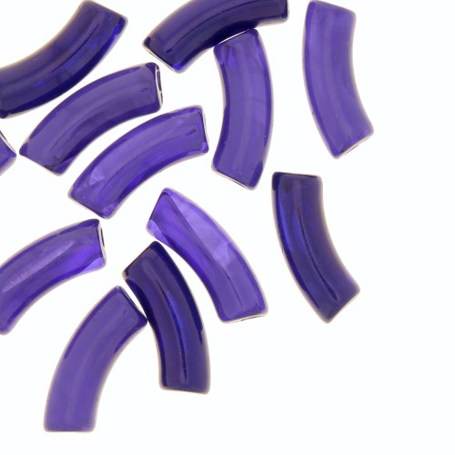 Cuentas acrílicas transparentes 35x11 mm tubo curvado - Azul Berenjena Mármol x6