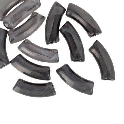 Tubo de cuentas curvadas 35x11 mm en acrílico transparente - Negro jaspeado - Blanco x6