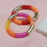 Cuentas de tubo curvado en acrílica  transparente 35x11 mm - Violeta jaspeado x6