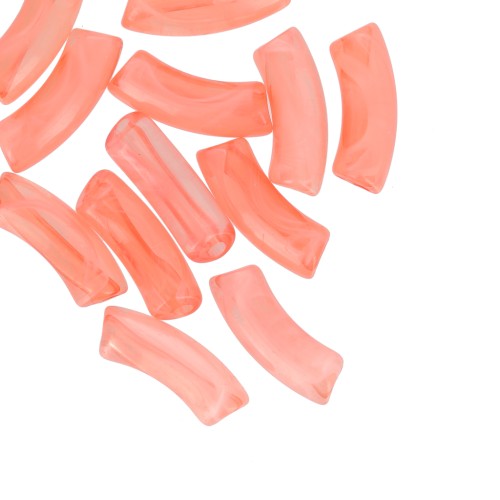 Cuentas acrílicas transparentes 35x11 mm tubo curvo - Coral jaspeado x6