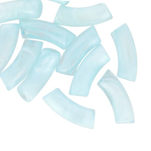 Cuentas de tubo curvadas 35x11 mm en acrílico transparente - Azul claro jaspeado x6