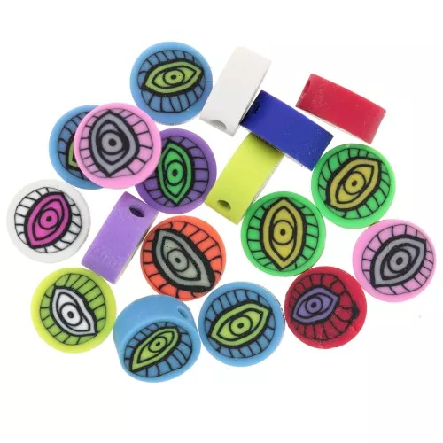 Surtido de cuentas redondas - motivo ojo - arcilla polimérica 9 mm - Multicolor fluo x10