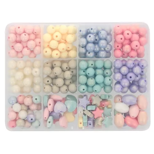 Surtido de perlas de acrílica opaca - forma múltiple - Pastel x333