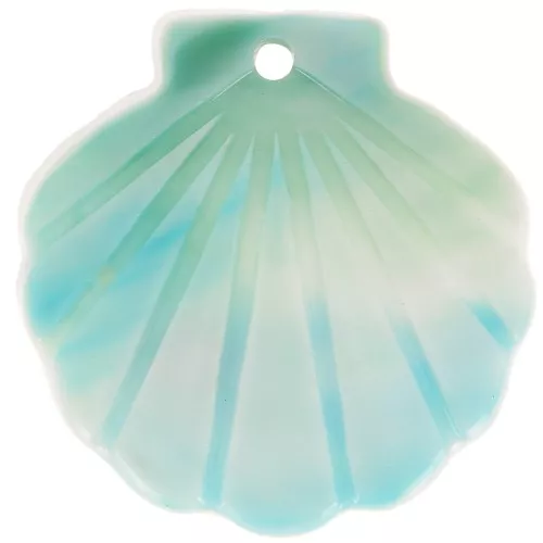 Colgante de concha de acetato 19 mm - Azul jaspeado - Blanco x1