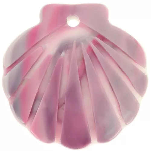 Colgante de concha de acetato 19 mm - Rosa jaspeado - Blanco x1