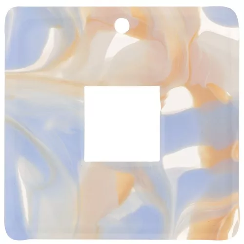Colgante cuadrado de acetato 29,5x29,5 mm - Azul cielo jaspeado transparente - Beige x1