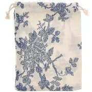 Bolsa de arpillera para joyas con rosas 17,5x13 cm - Crudo - Azul oscuro x1