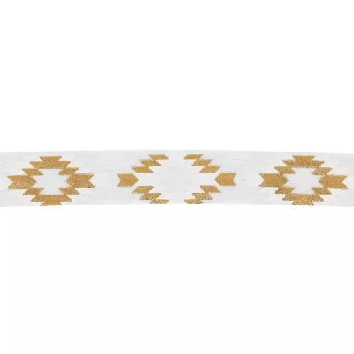 Cinta elástica azteca de fantasía 15 mm - Blanco - Oro x1m