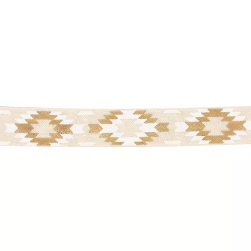 Cinta elástica azteca de fantasía 15 mm - Beige - Blanco - Dorado x1m