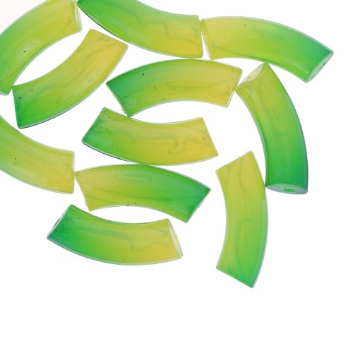 Perlas tubo curvadas y facetadas de resina transparente 37x12 mm - Degradado verde x6