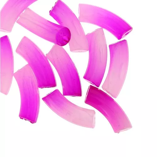 Perlas tubo curvadas y facetadas de resina transparente 37x12 mm - Degradado violeta x6