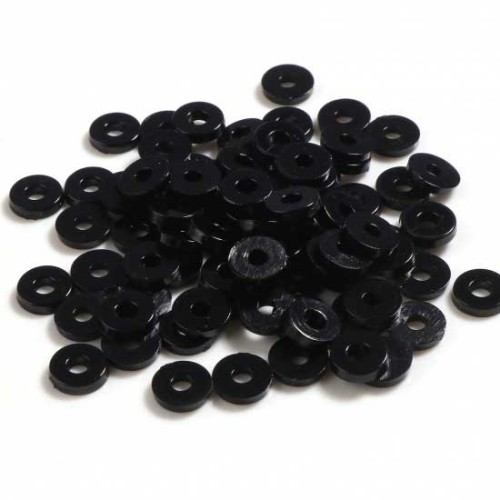 Cuentas arandalas Heishi plástico 6x1 mm - Negro x1.8g