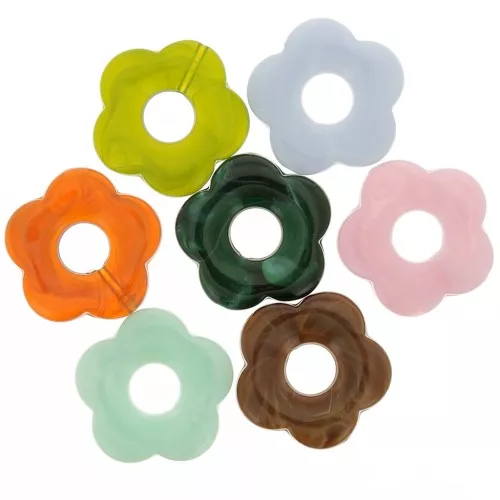 Colgantes de acrílico en forma de flor vaciado 27 mm - jaspeado multicolor x10