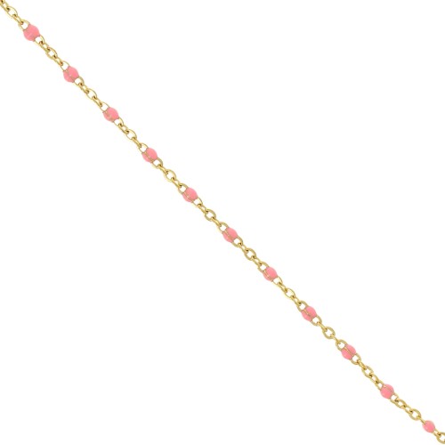 Cadena con cuentas de resina epoxi de 2 mm de acero inoxidable 304 Dorado - rosa salmón x1m