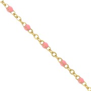 Cadena con cuentas de resina epoxi de 2 mm de acero inoxidable 304 Dorado - rosa salmón x1m