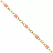Cadena con cuentas de resina epoxi de 2 mm de acero inoxidable 304 Dorado - rosa salmón x1m