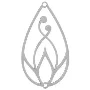 Entrepieza de gota hueca 40x22 mm - patrón flor de loto - Acero inox 316L x1