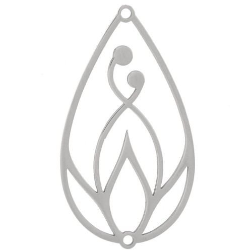 Entrepieza de gota hueca 40x22 mm - patrón flor de loto - Acero inox 316L x1