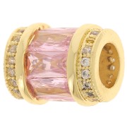 Cuenta tubo con óxido de zirconio 12x10 mm - Dorado - Cristal - Rosa claro x1
