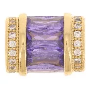 Cuenta tubo con óxido de zirconio 12x10 mm - Dorado - Cristal - Violeta x1