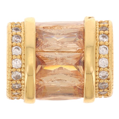 Cuenta tubo con óxido de zirconio 12x10 mm - Dorado - Cristal - Champagne x1