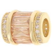 Cuenta tubo con óxido de zirconio 12x10 mm - Dorado - Cristal - Champagne x1