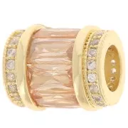 Cuenta tubo con óxido de zirconio 12x10 mm - Dorado - Cristal - Champagne x1