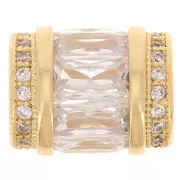Cuenta tubo con óxido de zirconio 12x10 mm - Dorado - Cristal x1