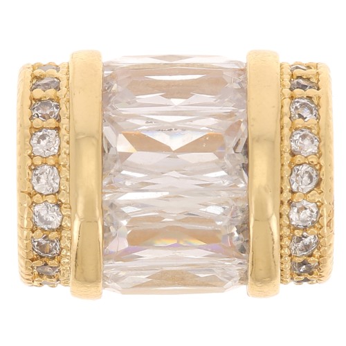 Cuenta tubo con óxido de zirconio 12x10 mm - Dorado - Cristal x1