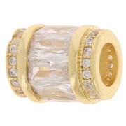Cuenta tubo con óxido de zirconio 12x10 mm - Dorado - Cristal x1