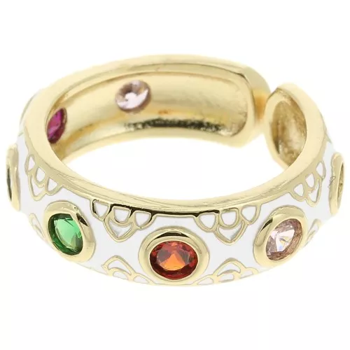 Anillo grande con resina epoxi y óxido de zirconio Dorado - Blanco - Multicolor x1