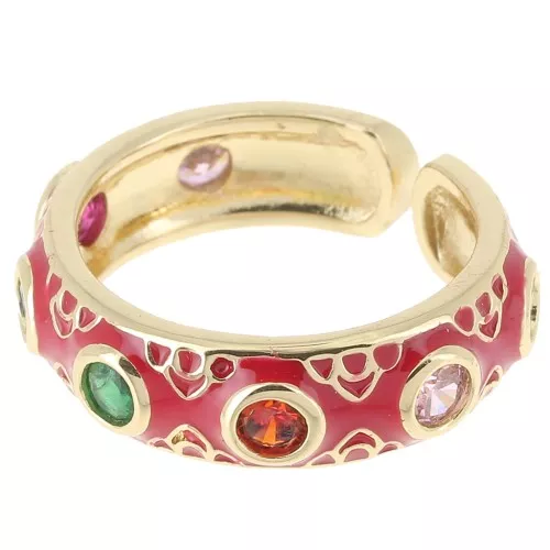 Anillo grande de resina epoxi y óxido de zirconio - Dorado - Rojo - Multicolor x1