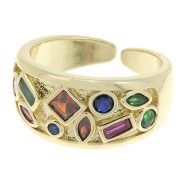 Anillo grande con óxido de zirconio - formas geométricas - Dorado - Multicolor x1|raw }}