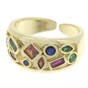 Anillo grande con óxido de zirconio - formas geométricas - Dorado - Multicolor x1