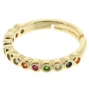 Anillo fino ajustable con pequeñas óxido de zirconio - Dorado - Multicolor x1