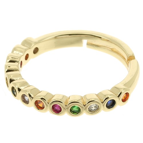 Anillo fino ajustable con pequeñas óxido de zirconio - Dorado - Multicolor x1