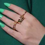 Anillo fino ajustable con pequeñas óxido de zirconio - Dorado - Multicolor x1