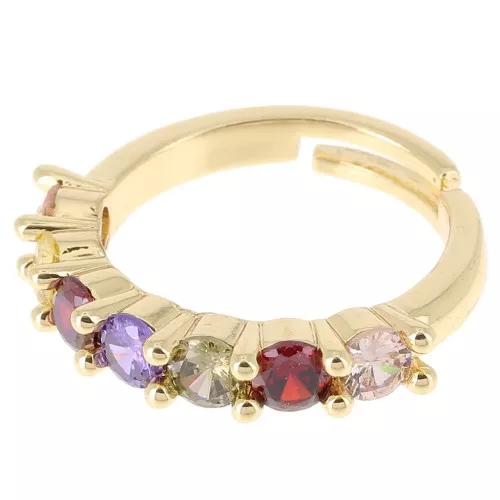 Anillo fino con óxido de zirconio - Dorado - Multicolor x1