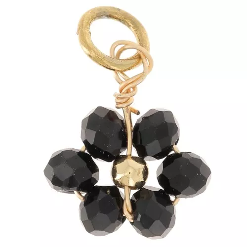 Colgante flor 12 mm cuentas de vidrio facetado - Dorado - Azabache x1